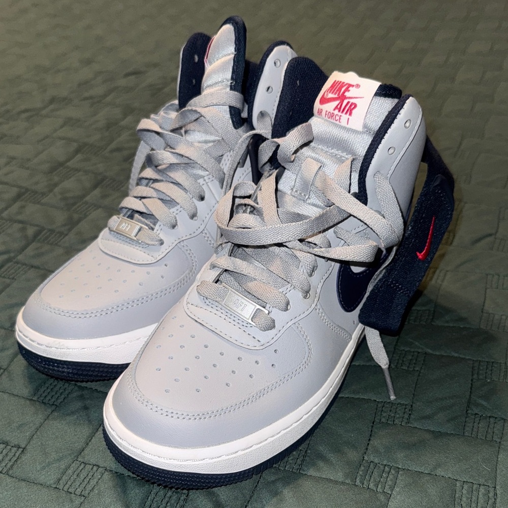 Nike Air Force 1 Light Gray and Navy Sneakers